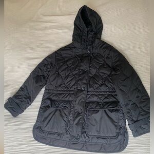 J. Crew Women’s Black Quilted Hooded Puffer. Runs large, perfect for layering!
